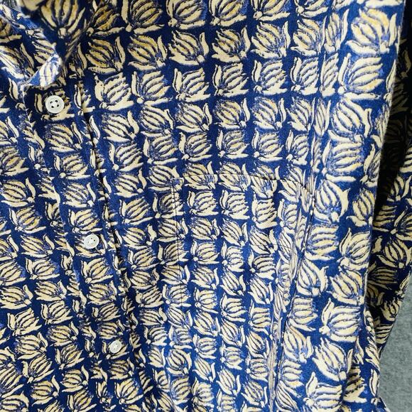 J. McLaughlin Shirt Mens Size XL Blue & Yellow print Button Up Classic Preppy - Picture 5 of 7